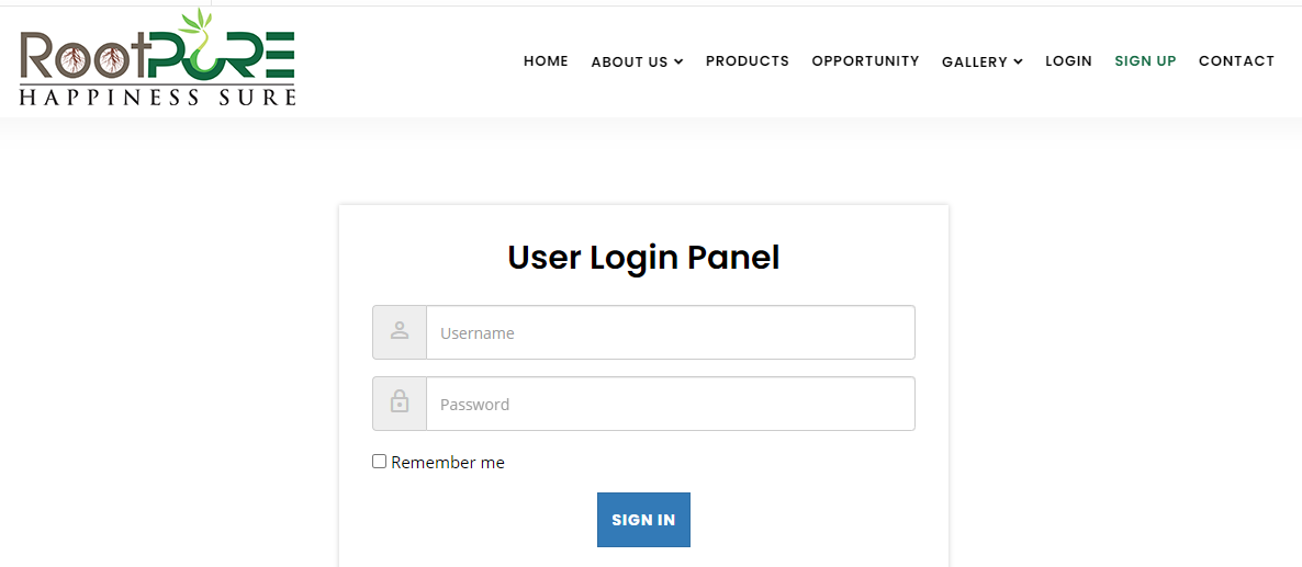 Rootpure Login Page